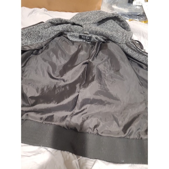 Mo-Ka Women SZ S dk Grey faux Leather Moto jacket Biker quilted hooded goth punk - Picture 7 of 12